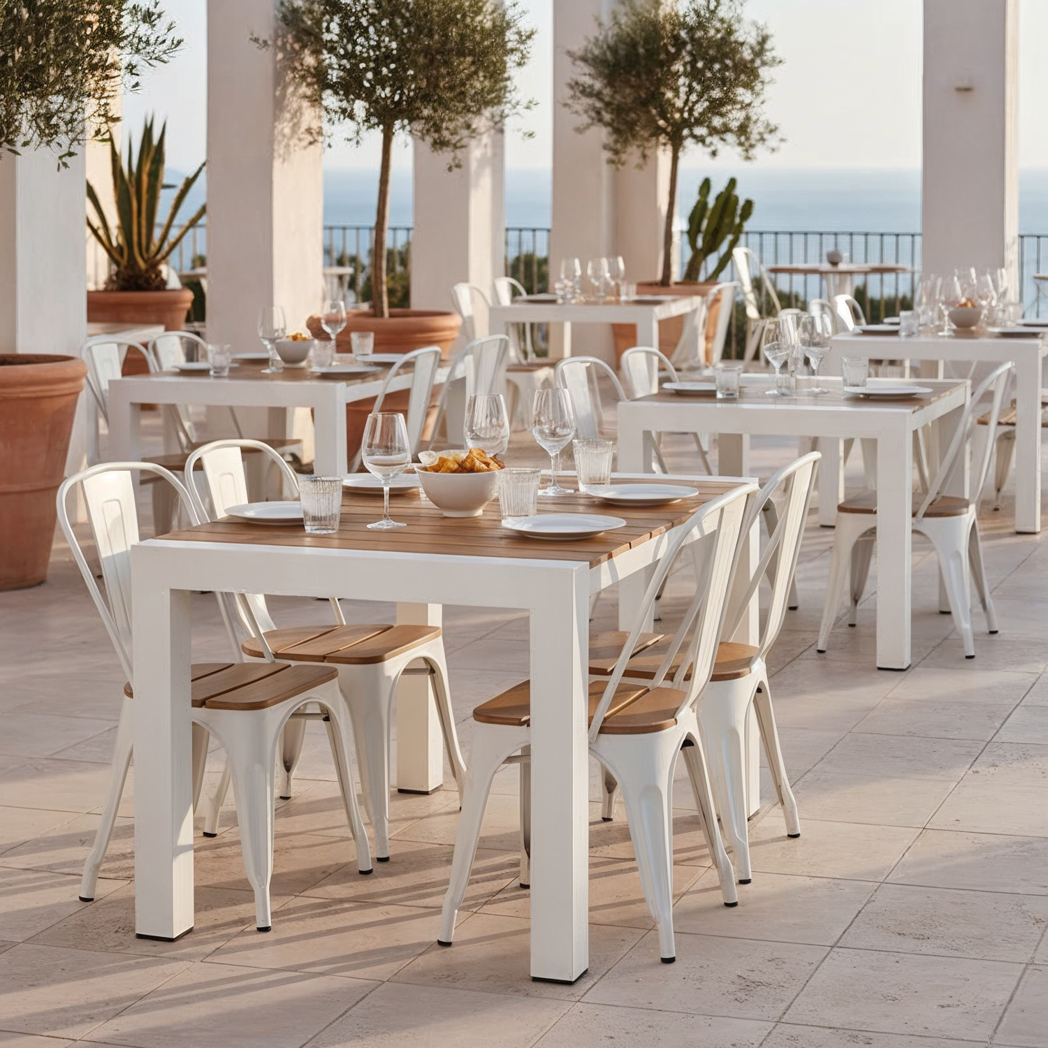 Cannes dining table with Tolix outdoor chair WHW