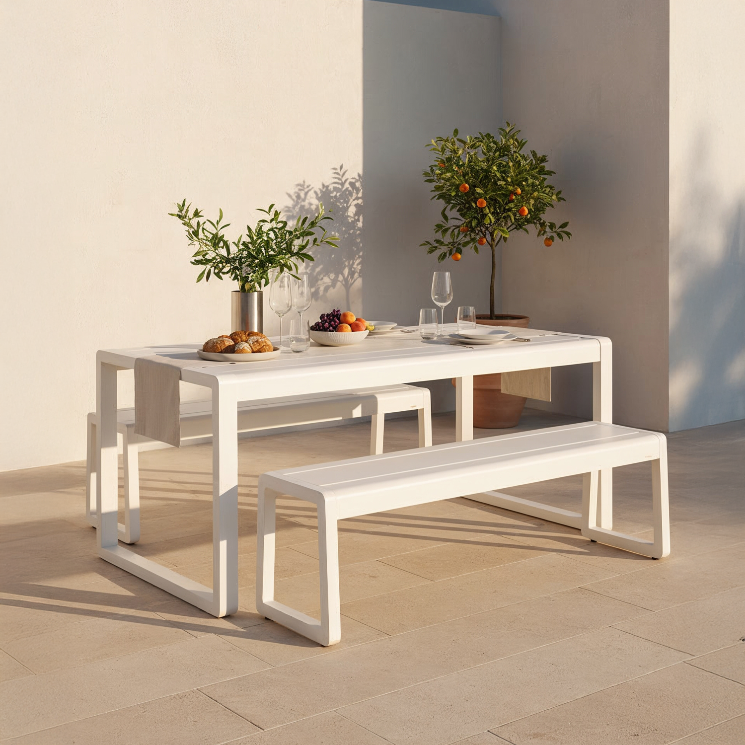 Luna table and bench white